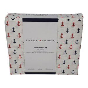 Tommy Hilfiger Printed Full/Double Sheet Set 100% Cotton Nautical Anchor Design